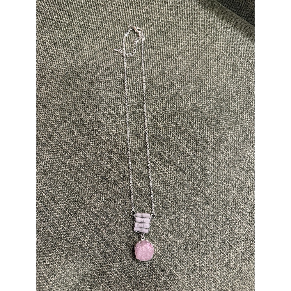 Handmade Rose Quartz Druzy Necklace | Wire Wrapped Quartz | Boho Crystal Pendant - Picture 5 of 7